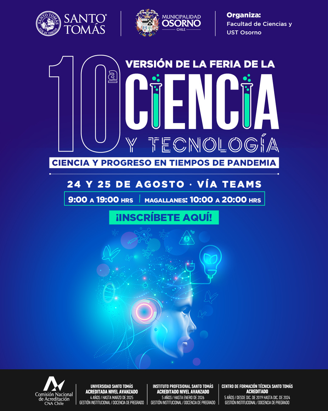 Universidad Santo Tomás Osorno invita a participar de 10° Feria de la Ciencia y Tecnología este martes 24 de agosto
